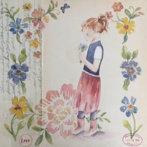 Anne Lahr, "Love" Watercolor on Vintage Paper